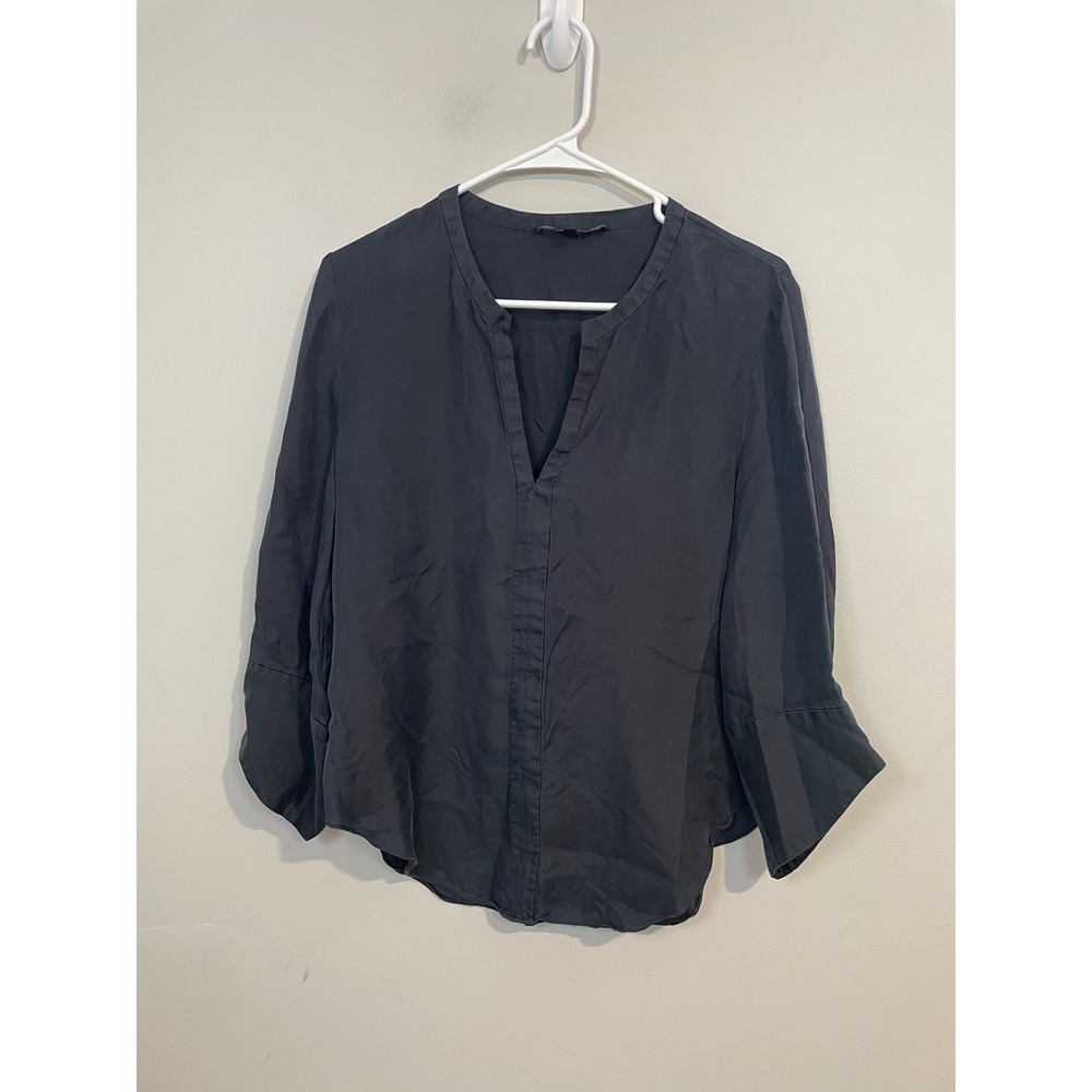 Rachel Roy 100% Silk Drapey Black Blouse Size Small Quiet Luxury Career Classic